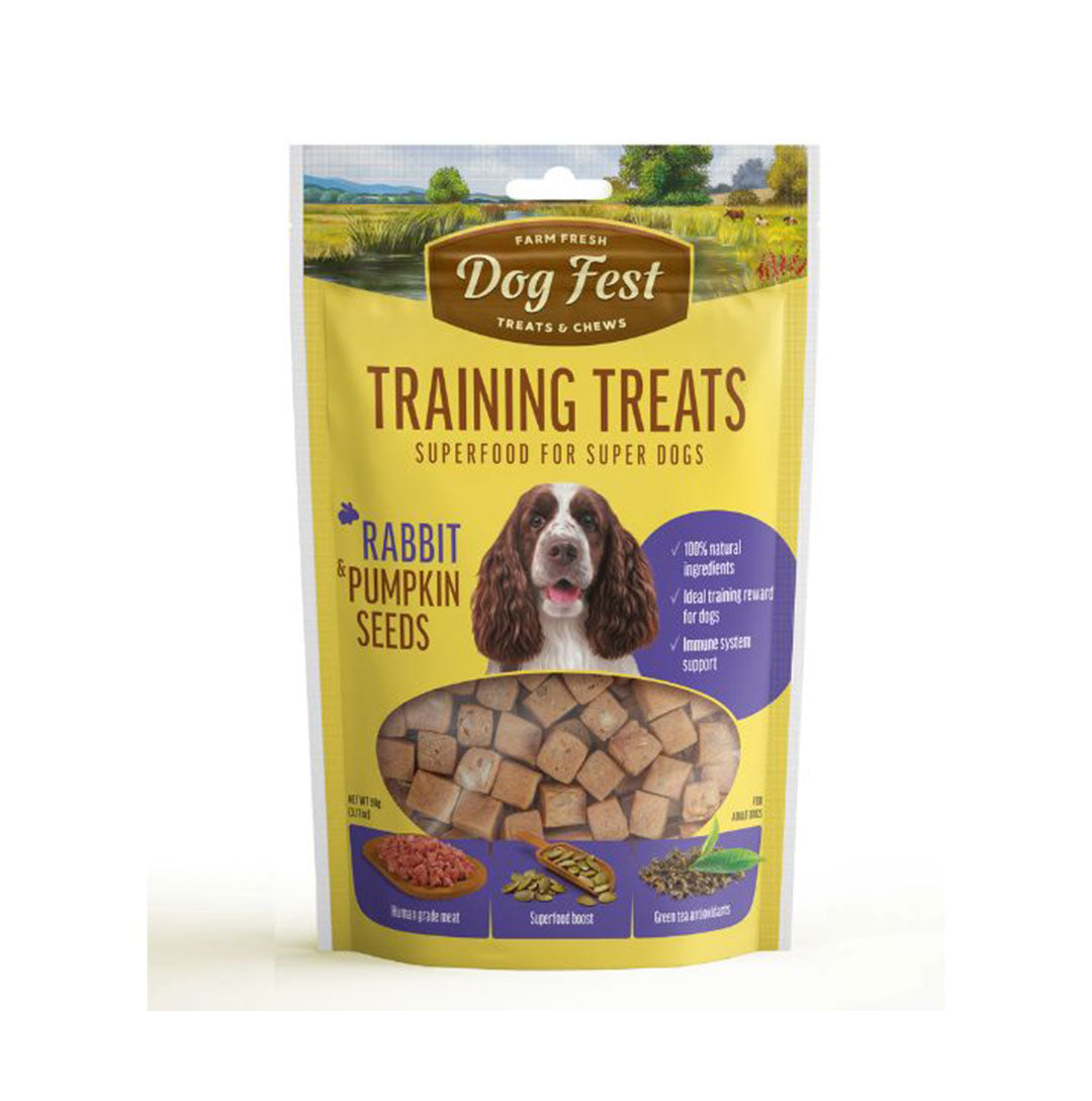 Dog fest חטיפי אילוף קוביות בטעם ארנב וזרעי דלעת 90 גרם