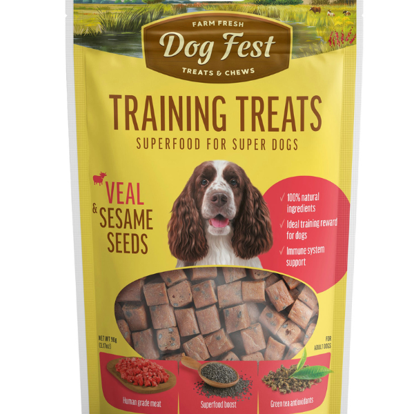 Dog fest חטיפי אילוף קוביות בטעם עגל וזרעי שומשום 90 גרם