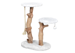 מתקן גירוד לחתול פטקס מעץ טבעי עם פרווה לבנה דגם HY18336